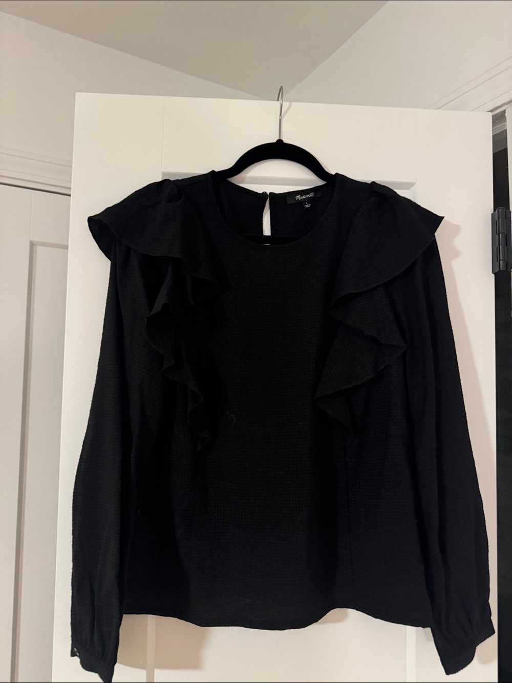 Madewell Black Ruffle Long-Sleeve Blouse